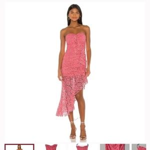NBD Pink Lace Asymmetrical Hem Strapless Kyla Dress